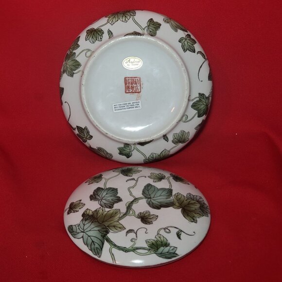 Andrea by Sadek Ivy Porcelain Trinket Dish with Lid Dresser Vanity Jewelry Holde - Picture 6 of 12